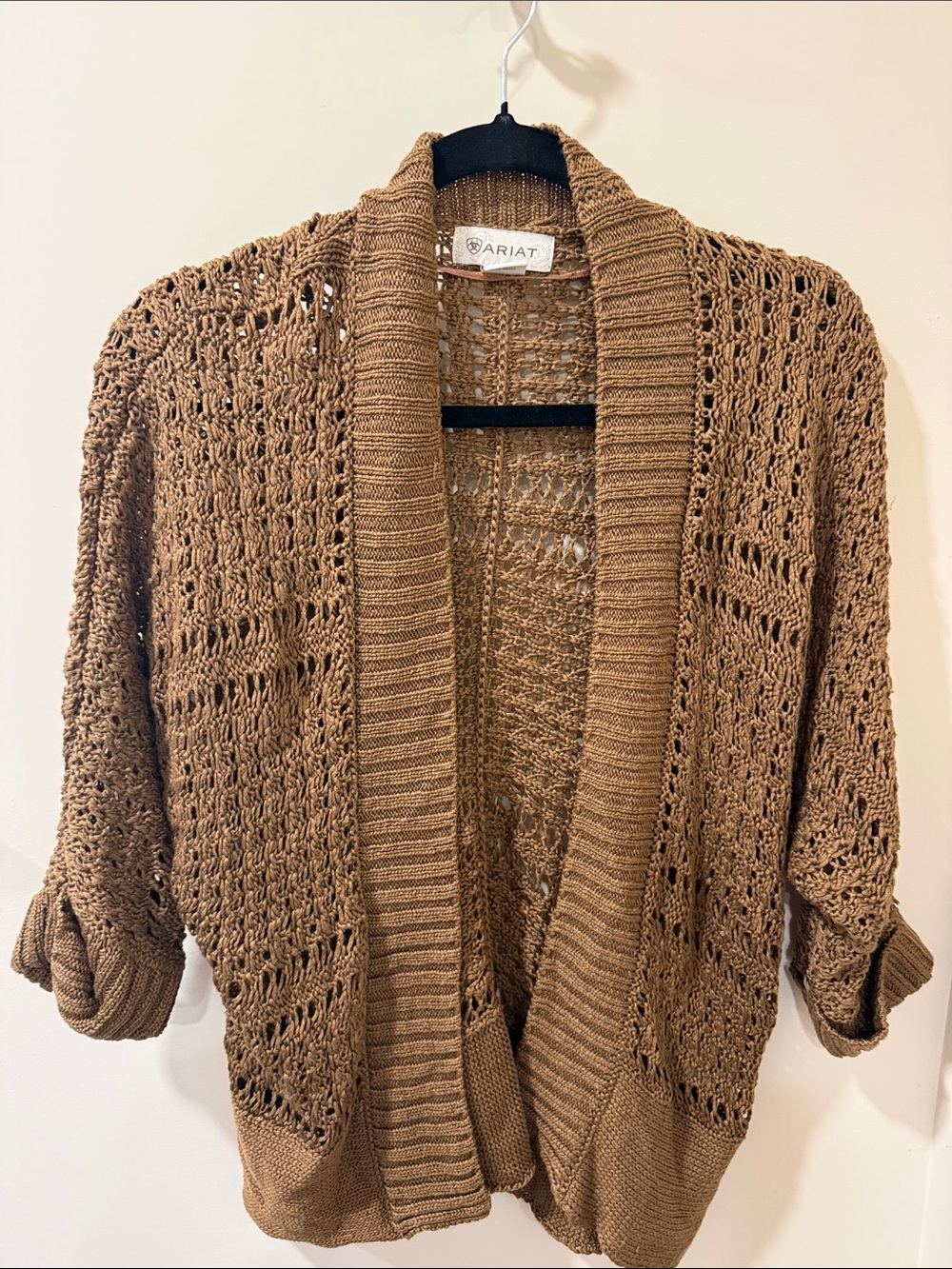 Ariat Open-Knit Shawl Collar Cardigan in Brown